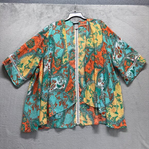 Catherines Tops - Catherines Kimono Womens 3X Open Front Duster 3/4 Sleeve Lightweight Paisley